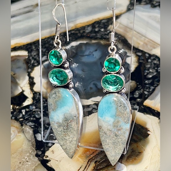 Beautiful Large Caribbean Larimar Earrings 2 7/8” - Picture 6 of 14